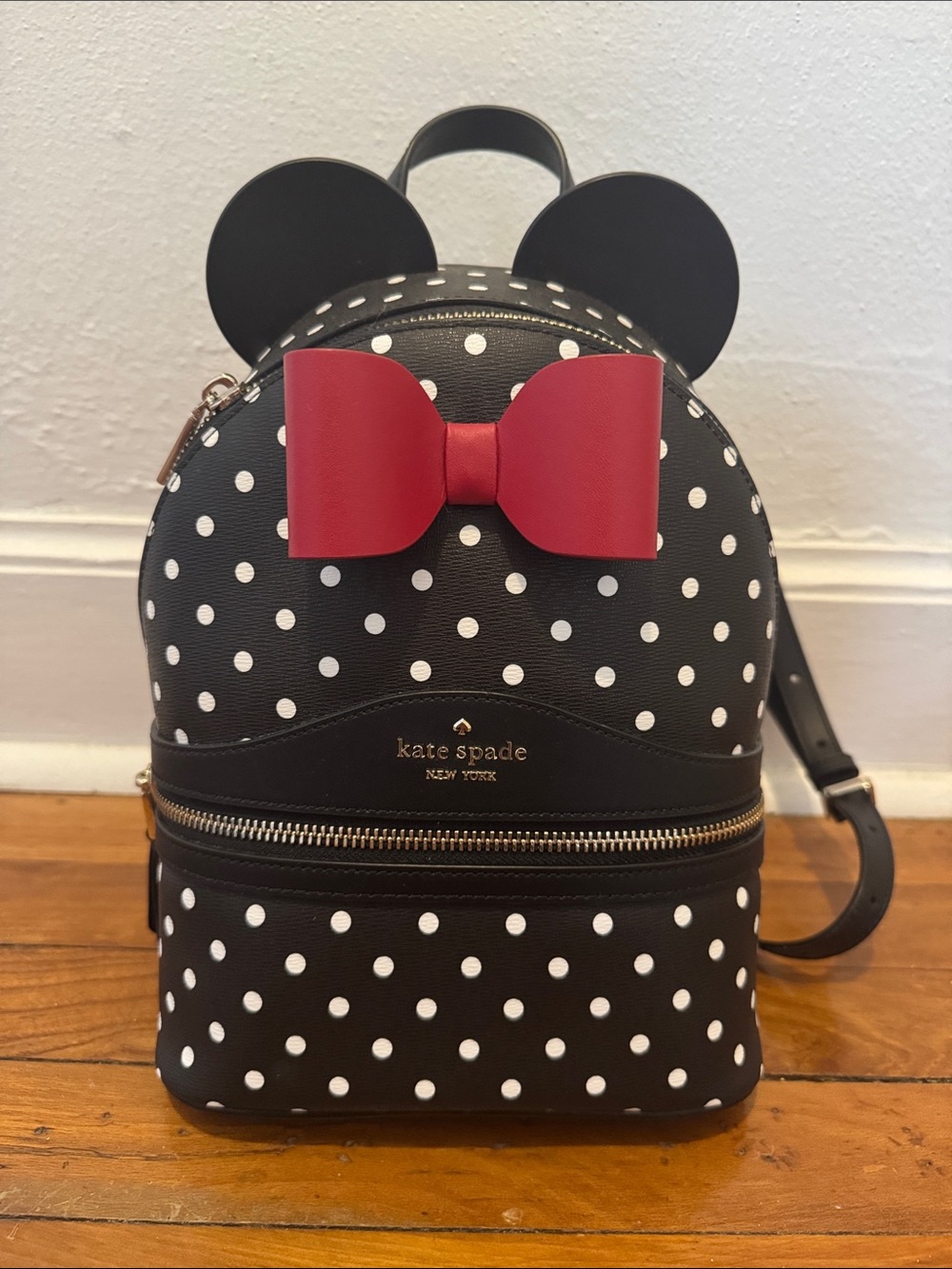 kate spade Black Polka Dot Mini Backpack with Red Bow and Ear Accents
